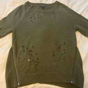 Express olive green distressed sweater size small